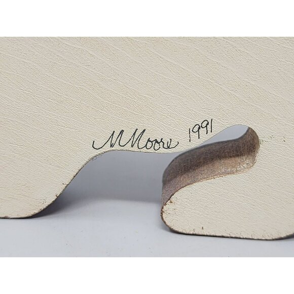 Vintage Signed M Moore 1991 Hand Painted Wooden Cat Figurine Folk‎ Art - Picture 3 of 10